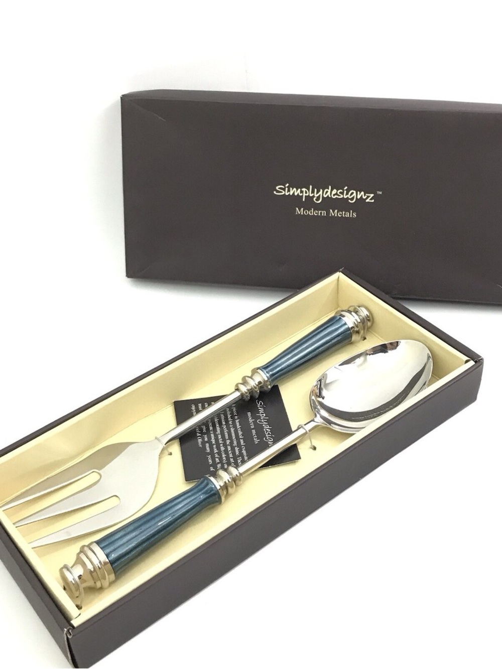 Simplydesigns Blue-Handled Serving Spoon & Fork Set — Modern Metal Accents